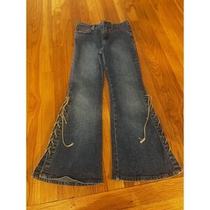 Rare Vintage Y2K Mudd Low Rise‎ Hip Hugger Lace Up Flare Leg Jeans Girls Size 10